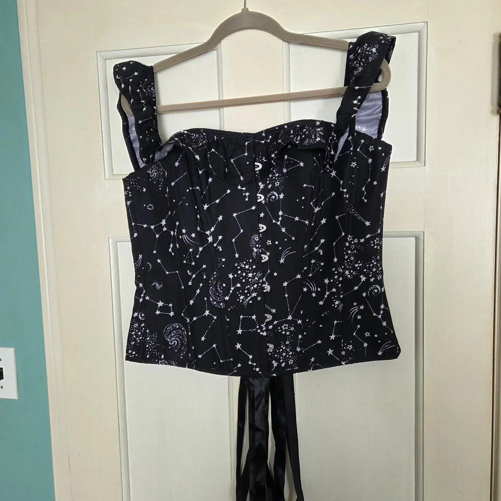 Corset Story Black Off Shoulder Constellation Print Corset Top (UK 20, US 14) - Picture 1 of 5